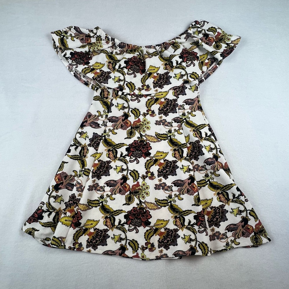 J for Justify Off Shoulder Floral Mini Dress Women's M White Paisley Ruffle
